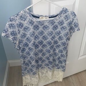 Shirt Blue Design with lace white trim